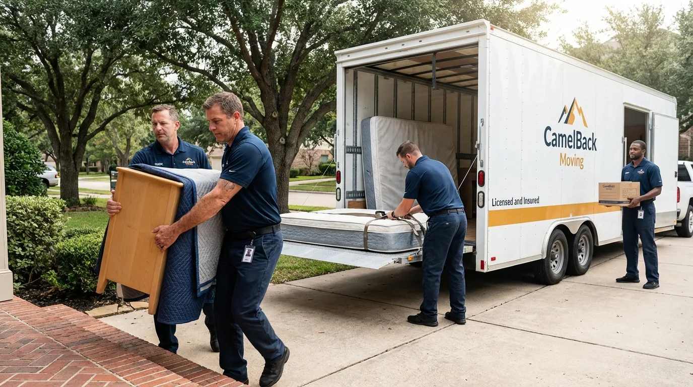 Crew loading residential truck for cross-state move from Islip Terrace, NY