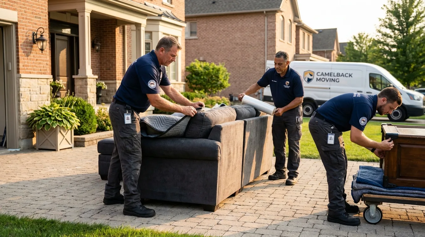 Large estate moving crew wrapping furniture in Islip Terrace, NY