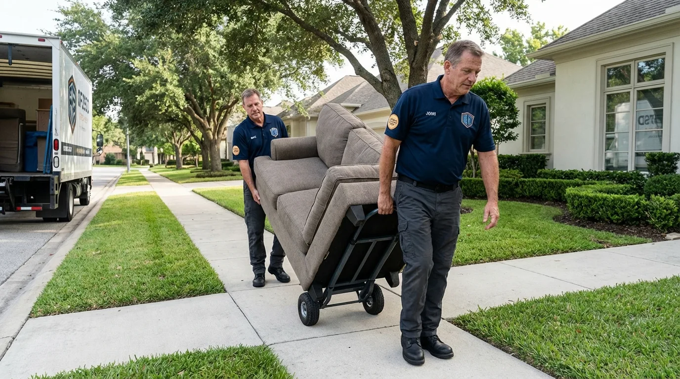 Local residential moving crew loading furniture in Islip Terrace, NY